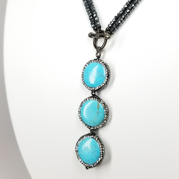 Turquoise Crystals Hematite Choker Necklace - Picture 13 of 13
